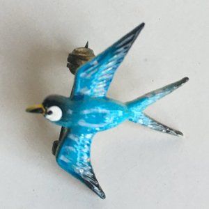 Small Blue Bird in Flight Brooch Pin